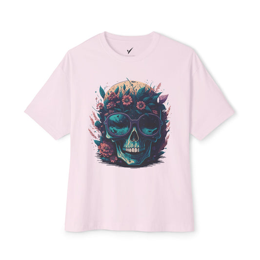 Floral Skull Unisex Oversized Boxy Tee - Edgy Graphic T-Shirt for Everyday Style