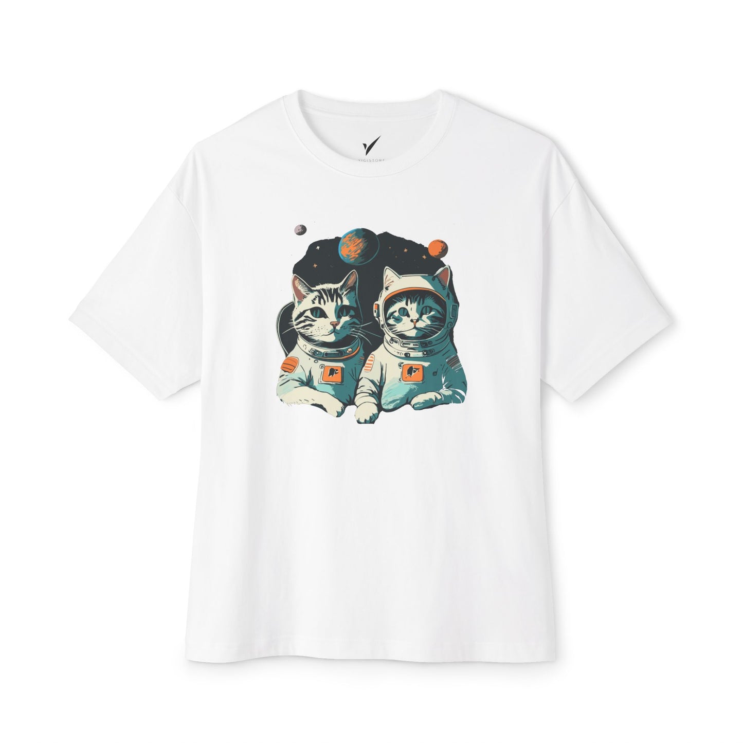 Cute Cat Astronauts Unisex Oversized Tee