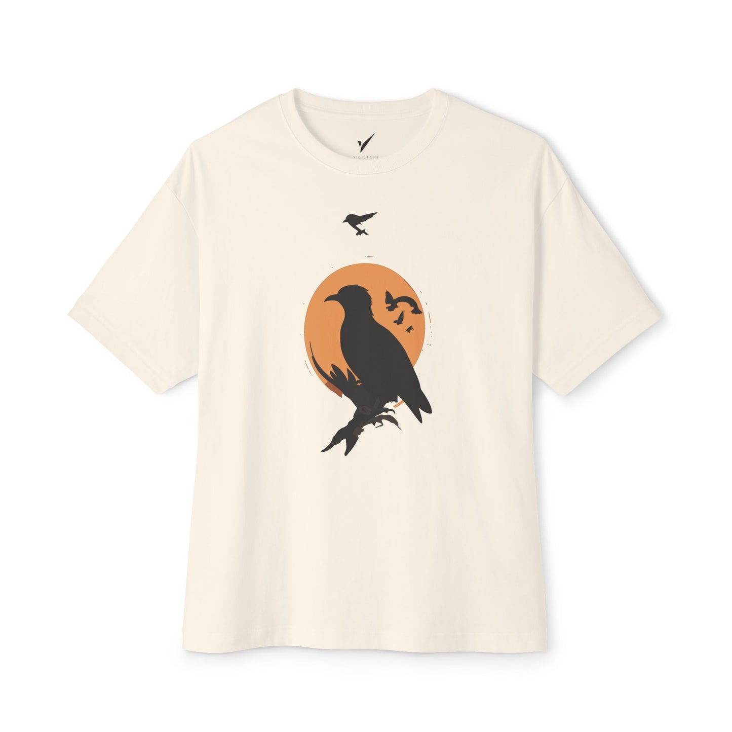Unisex Oversized Boxy Tee - Stylish Raven Design for Nature Lovers